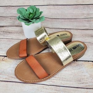 Sam & Libby Toni Slide Sandals Gold Brown Size 8